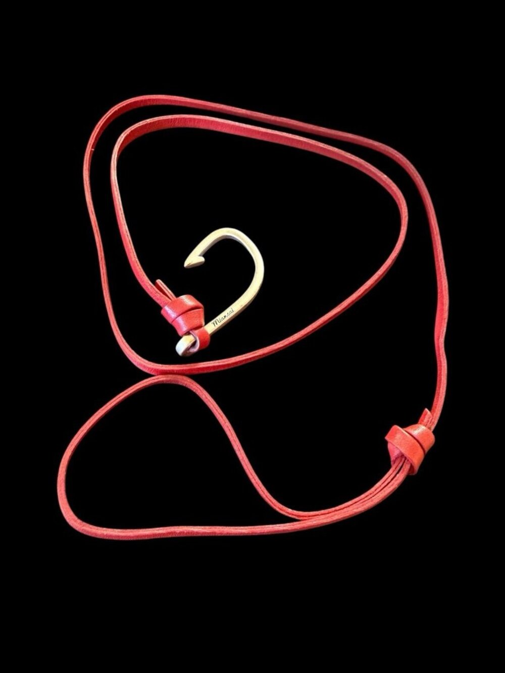 Miansai Silver Fish Hook Red Leather Wrap Bracelet Necklace